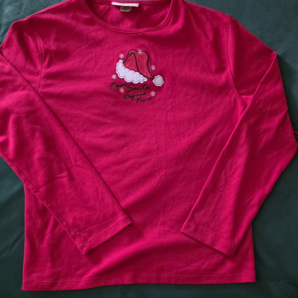 Santa Hat Embroidered Long Sleeve Tee Women